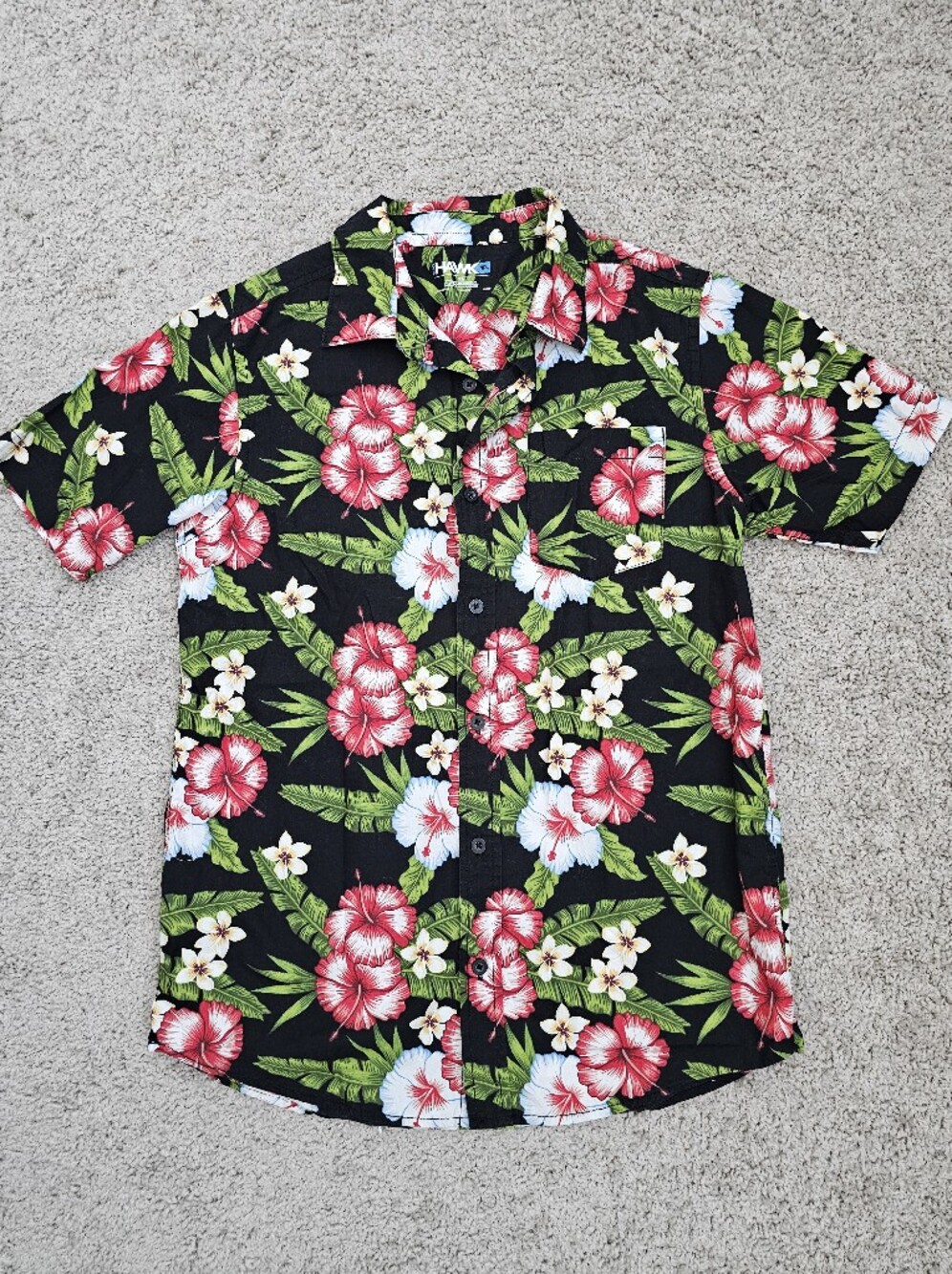 Hawk Kids Tropical Hawaiian Button Down Short Sleeve Shirt XL